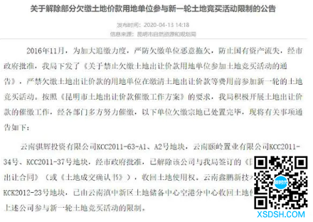 欠缴土地款46亿！昆明这12家房企禁止参...