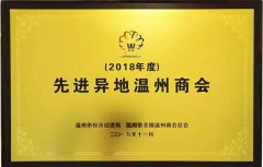 昆明温州总商会荣获温州市2018年度先进...